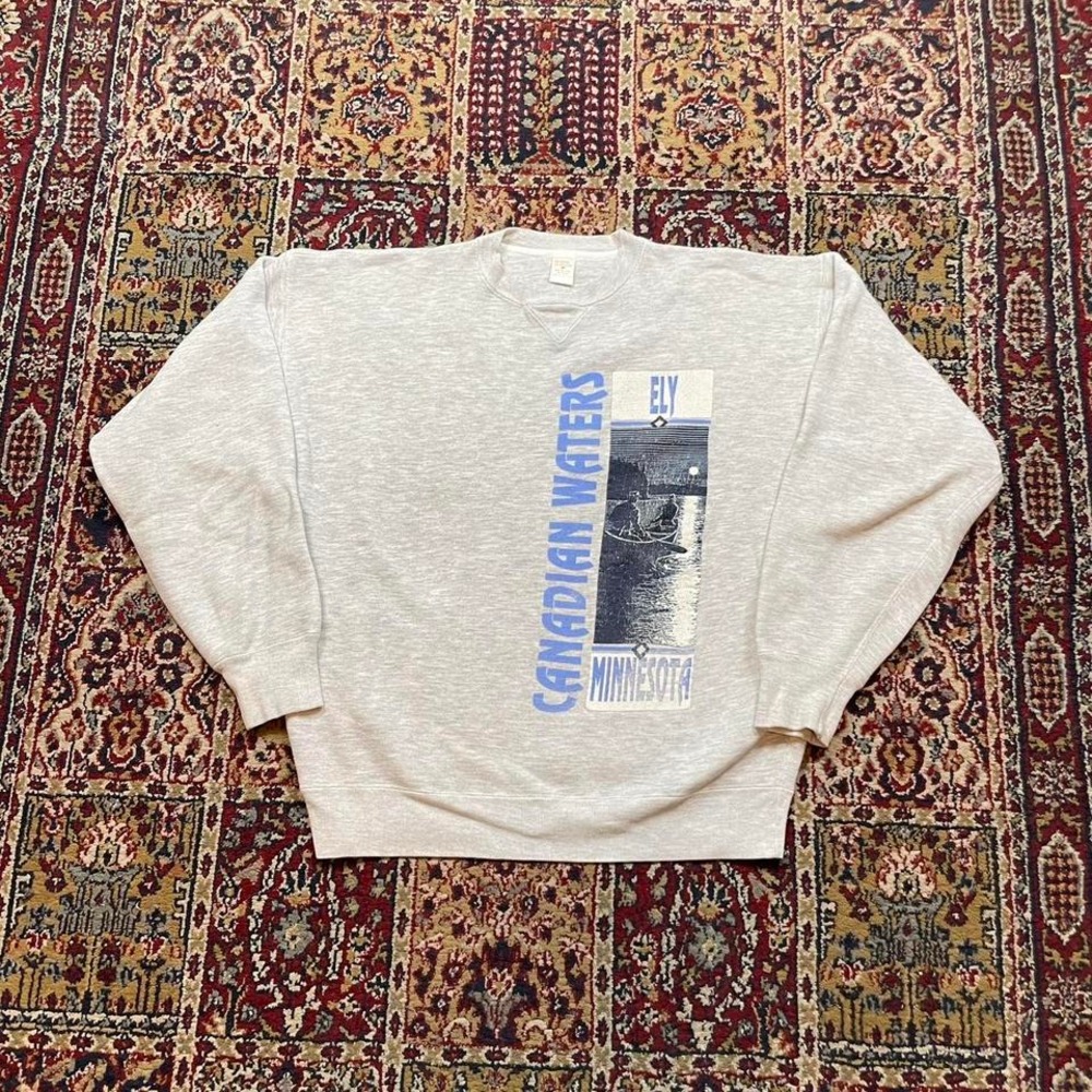 VTG 90s Canadian Waters Ely‎ Minnesota crewneck sweatshirt M gray blue